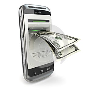 Mobile banking. Phone payment. Cellphone and dollar.