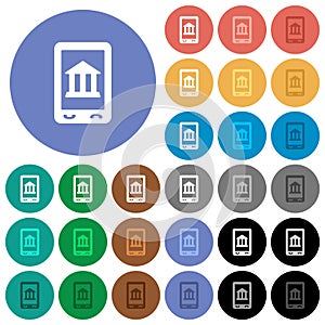 Mobile banking round flat multi colored icons