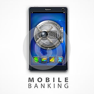 Mobile banking safety vector illustration