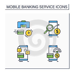 Mobile banking service color icons set