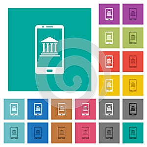 Mobile banking square flat multi colored icons