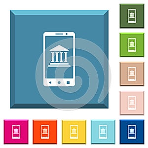 Mobile banking white icons on edged square buttons