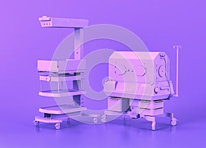 Mobile Bassinette and infant warmer, Medical equipment in flat monochrome purple room, 3d rendering