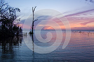 Mobile Bay reflections at sunset in Daphne, Alabama