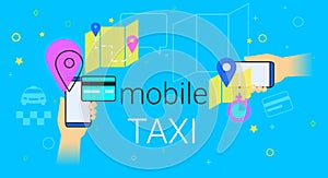 Mobile booking taxi cab on smartphone concept illustration