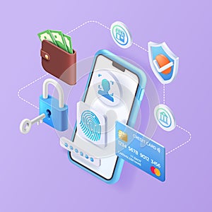 Mobile business money secure and safe payment online isometric