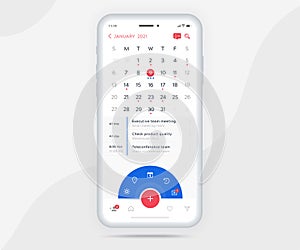 Mobile app calendar light mode concept, Activity calendar template UI UX design, Smartphone calendar schedule events application