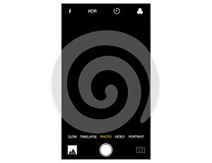 Mobile camera interface mockup. Template of photo screen of smart phone. Slow, timelapse, photo and video icons with