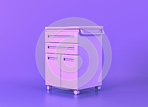 Mobile cart, Medical equipment in flat monochrome purple room, 3d rendering