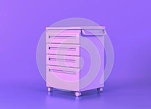 Mobile cart, Medical equipment in flat monochrome purple room, 3d rendering