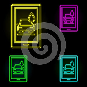 Mobile carwash app neon color set icon. Simple thin line, outline vector of car wash icons for ui and ux, website or mobile