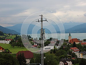 Mobile Cell Phone Ashore Distribution Mast with Sea Background