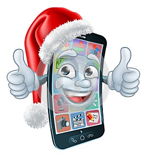 Mobile Cell Phone Christmas Mascot in Santa Hat