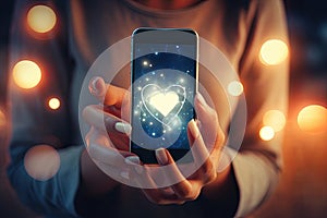 Mobile cell phone in hand social media