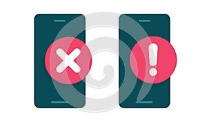 Mobile cell phone security system error failure problem icon vector graphic, smartphone caution mistake alert notification, wrong