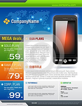 Mobile Cell Smart Phone Telecom Provider Flyer vec photo