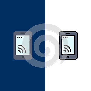 Mobile, Cell, Wifi, Service  Icons. Flat and Line Filled Icon Set Vector Blue Background