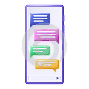 Mobile chat. Text messages bubbles on smartphone screen, communication app and online dialog frames on phone vector