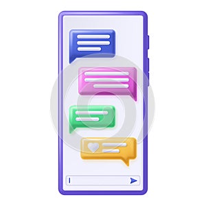 Mobile chat. Text messages bubbles on smartphone screen, communication app and online dialog frames on phone vector illustration
