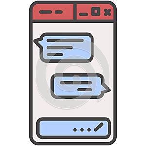 Mobile chatbox interface flat outline vector icon