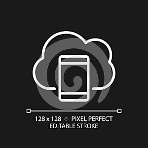 Mobile cloud computing pixel perfect white linear icon for dark theme