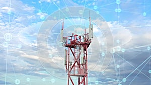 Mobile communication concept and aerial telecom tower footage infographics