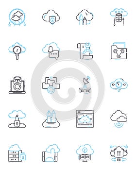 Mobile communication linear icons set. Smartph, Texting, Messaging, Wireless, Cellular, Roaming, Data line vector and