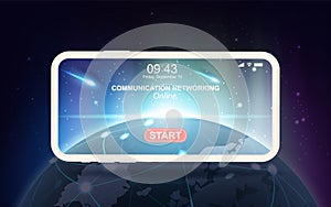 Mobile Communication Network technology design.Planet earth with Aurora light beautiful at night for mobile or smartphone