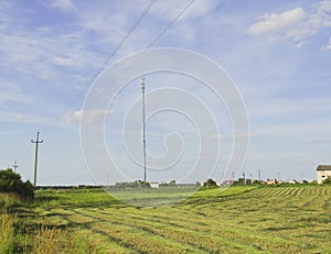 mobile communication tower is in the field