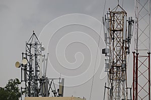 A mobile communication tower managed by the telecom service provider for the 4g and 5g internet connectivity.