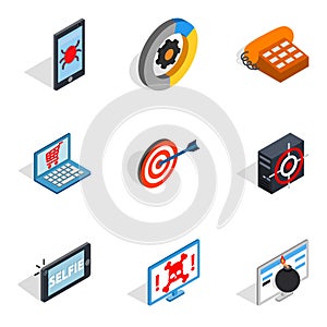 Mobile computer icons set, isometric style