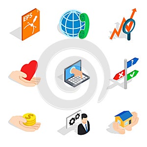 Mobile computer icons set, isometric style