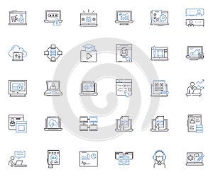 Mobile computer line icons collection. Laptop, Notebook, Tablet, Chromebook, Macbook, Ultrabook, Convertible vector and