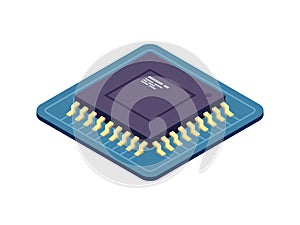 Mobile or computer processor with gold-plated contacts. Chip or motherboard. Isometric vector illustration isolated on