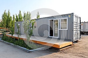 Mobile container office unit at construction site