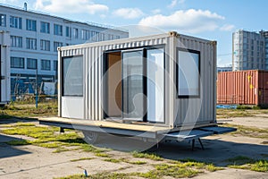 Mobile container office unit at construction site