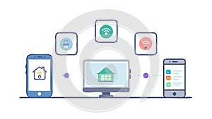 Mobile Controlled Smart Home System, vector design Generative AI