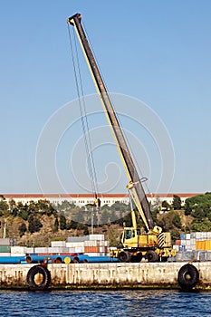 Mobile crane in dock