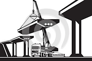 Mobile crane lifting part of a bridge