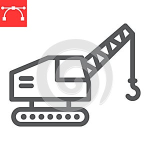 Mobile crane line icon, construction and vehicle, crane sign vector graphics, editable stroke linear icon, eps 10.