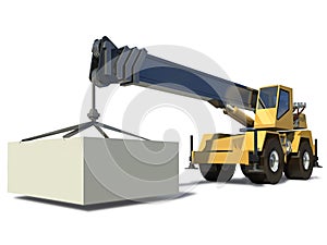 Mobile crane with a load on the jib crane. photo