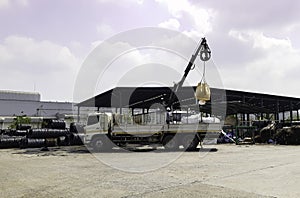 Mobile crane truck with boom lifing in heavy industry