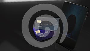 Mobile and credit card for cybersecurity concept 3d rendering