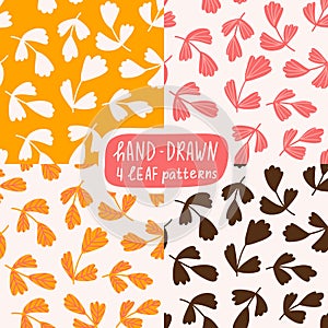 Cute retro set of leaf seamless patterns.  Simple design and four colorways.  Vector repeating design for  fabric, wallpaper or wr