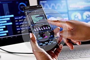 Mobile dashboard analytics displaying kpi finance