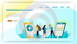 Mobile data business analyst system for applications. with financial and business isometric design. vector illustration concept fo