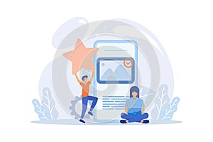 Mobile design and development illustration. Developers prototyping, programming user interface and testing mobile app. UI design