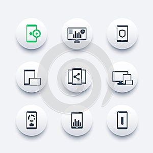 Mobile, desktop apps icons set