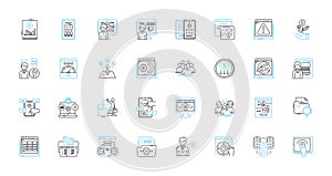 Mobile development linear icons set. Android, iOS, Cross-platform, Swift, Kotlin, Flutter, ReactNative line vector and