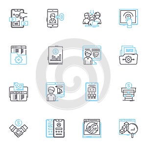 Mobile development linear icons set. Android, iOS, Cross-platform, Swift, Kotlin, Flutter, ReactNative line vector and